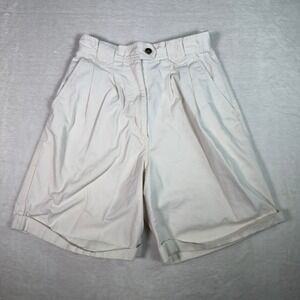 WOOLRICH WOMAN Pleated High‎ Waisted Beige Cotton Casual Shorts Size Large